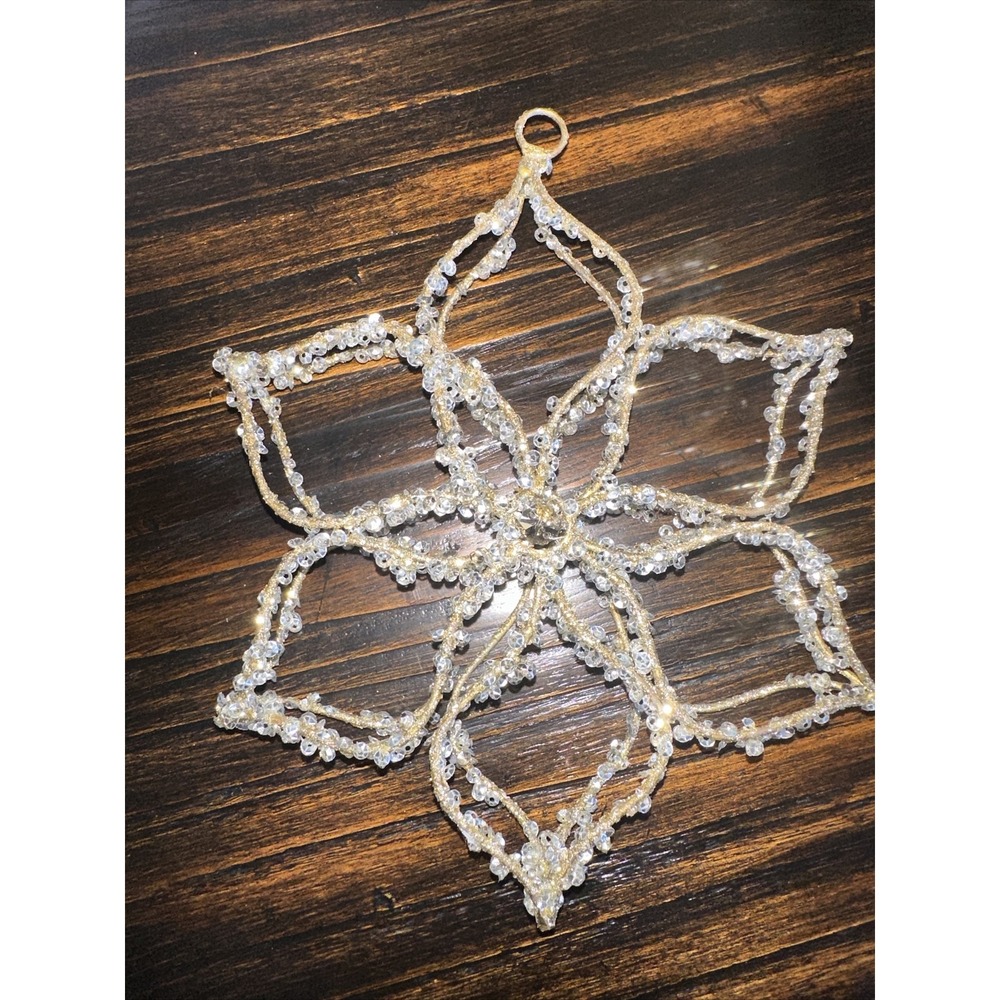 Sequined‎ Snowflake Christmas Tree Ornament with Center Gem 9"